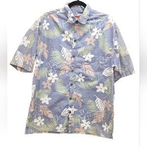 Pau Hana Aloha Shirt Men's L 100% Cotton Blue Floral Tropical Hawaiian Resort